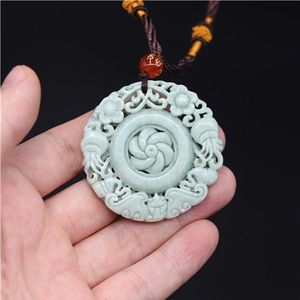 Natuurlijke Chinese Jade Bloem Vleermuis Hanger Ketting Charm Sieraden Dubbelzijdig Gesneden Amulet Mode Accessoires Cadeaus Voor Haar