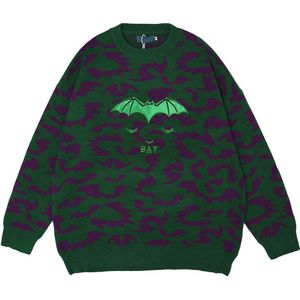 Dark Icoon Bat Borduren Zebra Trui Mannen Vrouwen Ronde Hals Oversized Mannen Trui Streetwear Paar Kleding