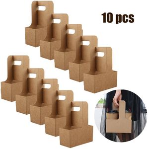 10pcs TTake-out Kraftpapier Bekerhouder Clip Wegwerp Koffie Drinken Lade Basis met Handvat voor 2 cup feestartikelen