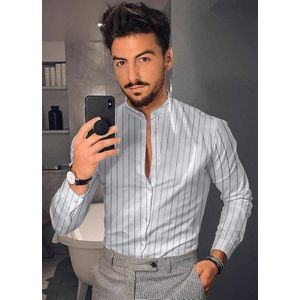 Mannen Shirt Lange Mouw Hawaiian Sociale Luxe Button Up Vest Blouses Enkele Breasted Turn-Down Kraag brede