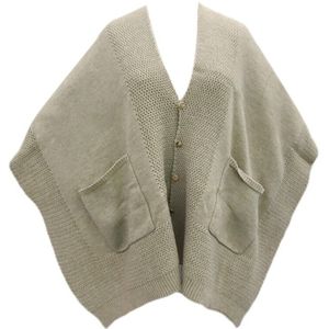Vrouwen Winter Knit Oversized Poncho Deken Cape Met Front Zakken Effen Kleur Sjaal Wrap Button Down Trui Vest
