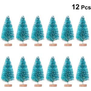 18 Pcs 6.5Cm Kerst Decoratie Kleine Sisal Zijde Kerstboom Party Home Decor Diy Kerst Ornament (Blauw Groen stijl)