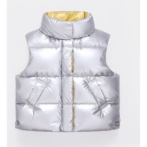 Winter Vest Kinderen Jongen Stand Kraag Glanzend Dikker Warme Meisjes Vesten Solid Kids Vest Kleding Pocket Mouw Jasje