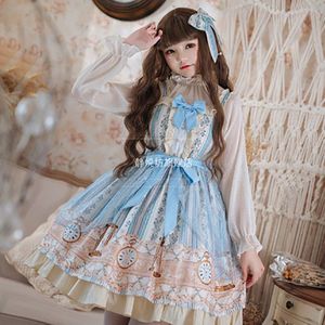 Blauw Lolita Jsk Jurk Zoete Meisjes Mesh Mouwloze Band Jurk Plus Size Jurken Kawaii Zachte Zus Studenten Dress Cosply