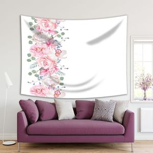Tapestry Verticale Guirlande Met Camellia Rose Pioen Orchidee En Eucalyptus Bladeren Romantische Zachte 5 Kleuren Roze Groen Blauw