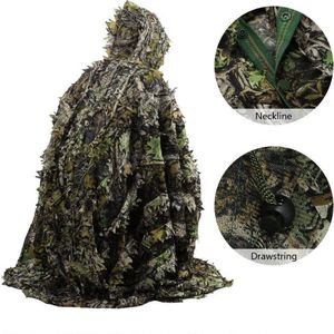 Levensechte 3D Bladeren Camouflage Poncho Mantel Stealth Suits Outdoor Woodland Cs Game Kleding Voor Schieten Birdwatching Set