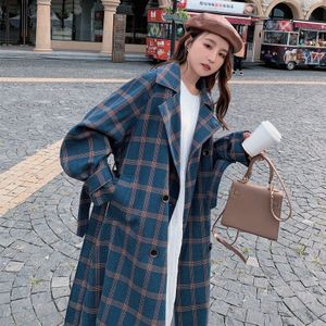 Herfst Winter Vrouwen Mode Lange Jassen Vintage Plaid Vrouwelijke Losse Windjack Casual Street Lady Koreaanse Jassen Outwears
