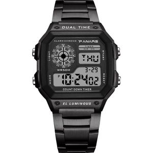 Horloge Voor Mannen Sport Horloge Lichtgevende Led Digitale Plastic Wijzerplaat Roestvrij Stalen Band 50M Waterdicht Horloge Relogio Masculino