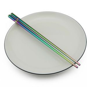 1 Pairs Rainbow Silver Metal Chinese Chopsticks 304 Stainless Steel Food Grade Reusable Chopsticks Tableware Style Sushi Sticks