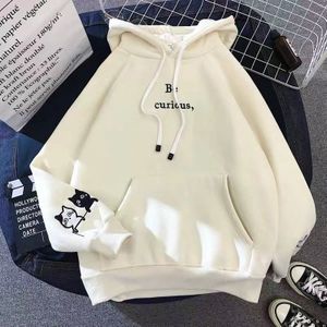 Shellsuning Hoodies Vrouwen Brief Print Kat Kawaii Koreaanse Pocket Harajuku Truien Losse Sweater Thicken Hooded Oversized Top