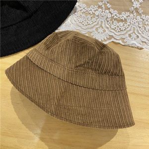 Autumn and winter show face little fisherman hat female Korean version wild Japanese striped corduroy basin hat black