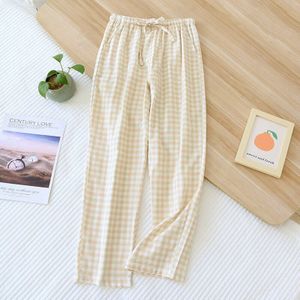 Lente En Zomer Meisjes Elastische Thuis Broek Vrouwen Katoen Dubbel Gaas Dunne Slaap Broek Slapen Bodems Toevallige Plaid Pyjama Femme