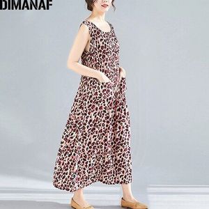 DIMANAF Plus Size Vrouwen Jurk Summer Zonnejurk Plisse Big Size Vintage Mouwloos Vrouwelijke Lady Vestidos Losse Print Jurken