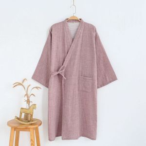 Japanse Lente Zomer Robe Yukata mannen Katoen Gaas Dunne Stoom Kleding Kimono Pyjama Lange Vest Badjas Vrijetijdskleding