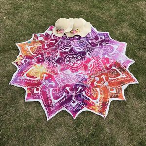 Yoga Ronde Mat Indiase Mandala Tapestry Lotus Mat Yoga Bohemian Bloem Gedrukt Sjaal Kwastje Sunblock Strand Mat