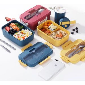 Lunchbox Kinderen 1-2L Student Kleurrijke Microwavable Voedsel Opslag Container Servies Verwarming Lunchbox Met Lepel En Vork