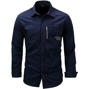 Lente Herfst Mannen Shirt Lange Mouw Effen Kleur Revers Rits Shirt Outdoor Casual Shirt Grote Maat