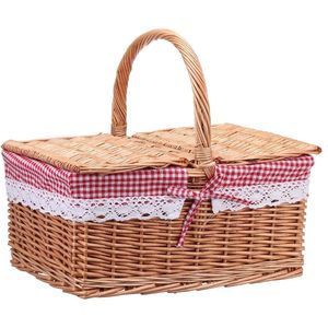 Vierkante Wilg Picknickmand Mand Winkelmandje Tas Met Deksel En Bloemen Liner Voor Outdoor Camping Picknick 40*30*20Cm