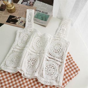 Zomer Hollow Out Haak Vest Camis Mujer Boho Beach T Shirt Vrouwen Mouwloze Crop Top Gebreide Hemdje Vrouwelijke