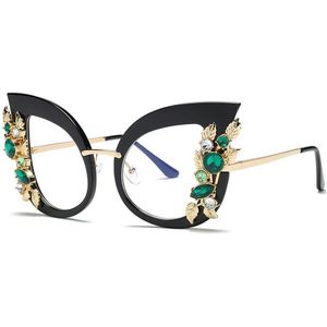 Cat Eye Strass Zonnebril Vrouwen Zonnebril Lens Legering Zonnebril vrouwelijke Brillen Frame Driver Bril Vlakke Spiegel