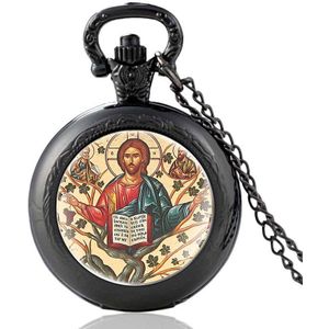 Klassieke Orthodoxe Kerk Zwart Vintage Quartz Zakhorloge Hanger Klok Horloge Mannen Vrouwen Glazen Koepel Ketting