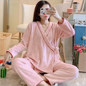 Lente & Fall Flanel Dames Pyjama Set V-hals Zwangere Vrouwen Pyjama Borstvoeding Kleding Printing Nachtkleding HomewearX206