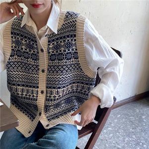 Trui Vesten Womens Herfst Harajuku O-hals Losse Harajuku Retro Elegante Mouwloze Single Breasted Koreaanse Stijl Vrouwelijke Tops