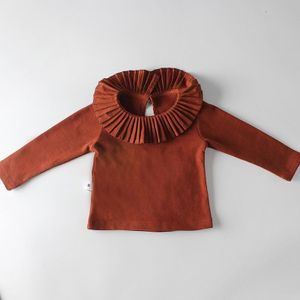 Zoete meisjes shirt katoen lange mouwen geplooide kraag pasgeboren baby t-shirt voor kinderen tops kinderen uitloper 0 -24 m