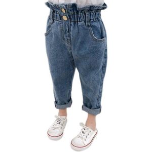 Lente Herfst Meisjes Hoge Taille Jeans Broek Katoen Casual Baby Voeten Broek Tiener Denim Jongens Jeans Kleding