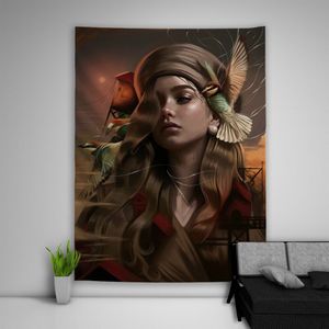 Vogel Dame Tapestry Art Wall Opknoping Sofa Tafel Bed Cover Home Decor