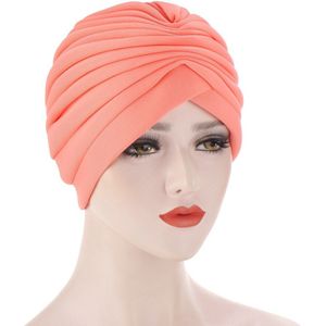 Moslim Elastische Ruche Katoenen Tulband Hoed Kanker Chemo Mutsen Cap Headwrap Plated Voor Vrouwen Haaruitval Accessoires