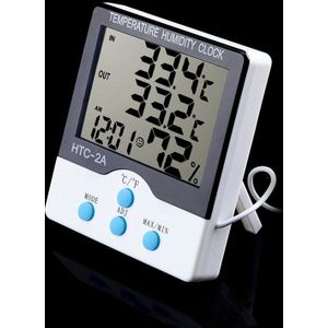 Grote LCD Indoor Outdoor Digitale Thermometer Hygrometer Temperatuur-vochtigheidsmeter Met Klok HTC-2A C/F Schakelaar 1.5 M Kabel Sensor