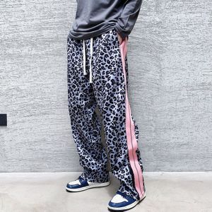 Mannen Trendy Luipaard Print Casual Broek Hip Hop Losse Lint Straight Harembroek Broek Streetwear Jogger Joggingbroek