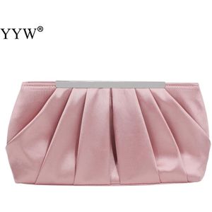 Effen Zijde Satijn Avondtasje Vrouwen Elegante Ruches Clutch Tassen Wedding Bruid Elegante Koppelingen Soft Oppervlak Mode Party Purse