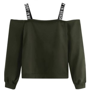 Off shoulder sweatshirts Mode Vrouwen Lange Mouw Sweatshirt Brief Afdrukken Trui Top Blouse zwarte hoodie bluza dresowa damska