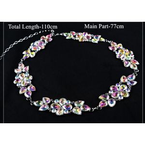 Bling Crystal Rhinestone Camellia Vrouw Jurk Riem Buikdans Taille Ketting Zilveren Bloem Vos Hart Vlinder