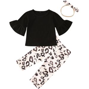 0-24M Pasgeboren Peuter Baby Meisjes Jongens Kleding Sets 3Pcs Flare Mouw T Shirts Tops + Leopard print Broek + Hoofdband