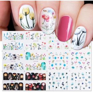 12 Pc Zwarte Bloemen Sliders Stickers Voor Nagels Water Transfer Nail Sticker Decals Polish Wraps Manicure Decor LABN1189-1200-1