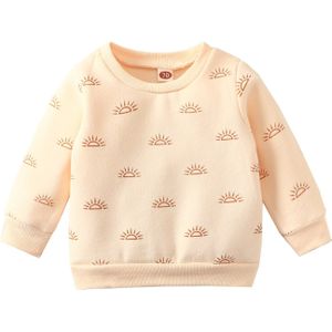 2022 Baby Kinderen Lange Mouwen Trui Ronde Hals Leuke Zon Patroon Gedrukt Tops Voor Jongens Meisjes