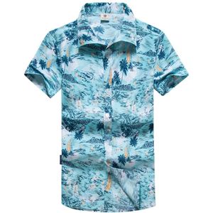 Casual Tops Blue Print Korte Mouwen Plus Size Mannen Zomer Shirts T-shirt Voor Mannen Turn-Down Kraag Blouse hawaiian Voor Beachwear