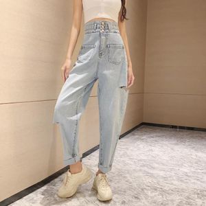 Mode Vrouwen Jeans Broek Leisure Losse Streetwear Vintage Blauwe Hoge Taille Harajuku Gat Rechte Broek Ripped Denim Kleding