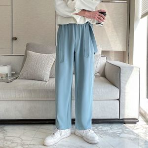 Business Casual Suit Pants Men All-match Loose Belt Decorative Pants Four Seasons Loose Solid Straight Wide-leg Trousers