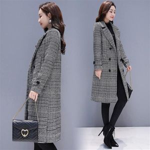 Hodisytian Winter Vrouwen Wol Blends Plaid Trenchcoat Elegante Bovenkleding Toevallige Losse Dikke Vest Vrouwelijke Kasjmier Jas