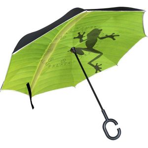 Kikker Winddicht Reverse Vouwen Dubbele Laag Omgekeerde Chuva Paraplu Zelf Stand Regen Bescherming C-Haak Handen Voor Auto
