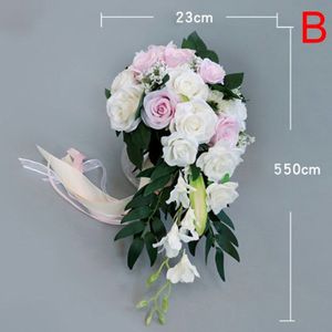 Lovegrace Doek + Lint Wit Rose Boeket Bloemen Voor Bruidsmeisje Armband Bruiloft Accessoires Bridal Hand Bloem