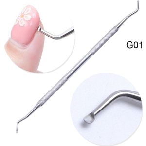 Dubbele-End Zilveren Groove Pick Teen Vinger Corrector Cuticle Pusher Rvs Remover Manicure Cleanser Nail Gereedschap CHG01-07