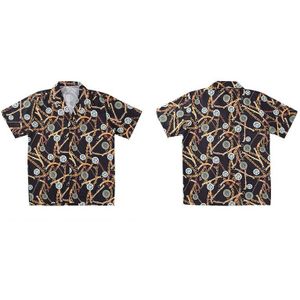 Gonthwid Riemen Keten Print Strand Aloha Hawaiian Shirts Zomer Hip Hop Casual Korte Mouw Shirts Streetwear Mannen Button Down Tops