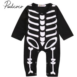 Gloednieuwe Pasgeboren Baby Jongen Meisje Halloween Rompertjes Lange Mouwen Zwart Katoen Jumpsuits Schedel Speelpakje Novelty Outfit 0-24M