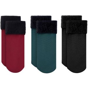 3 Pairs Winter Warm Vrouwen Sokken Effen Kleur Dikker Thermische Sokken Zachte Plus Fluwelen Sokken Casual Sneeuw Sokken Thuis Vloer zwarte Sok