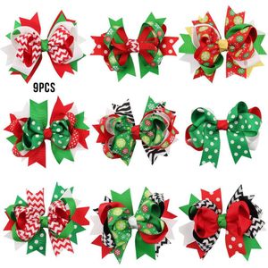 9 Pcs Meisje Kerstvakantie Sneeuwvlok Lint Haar Strikken Clip Meisje Haarspeld Hoofdtooi Party Haaraccessoires